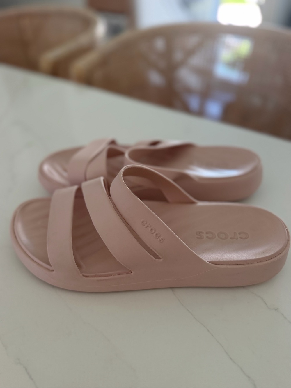 CROCS Women’s Blush Pink Dual-Strap Slide Sandals